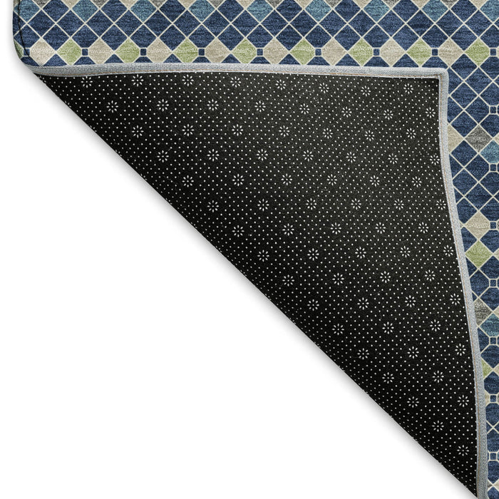 10' X 14' Striped Washable Area Rug With UV Protection (693546) - Navy Blue / Gray / Silver