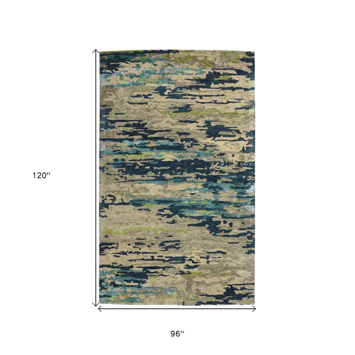 8' X 10' Wool Abstract Hand Tufted Area Rug - Sand And Green