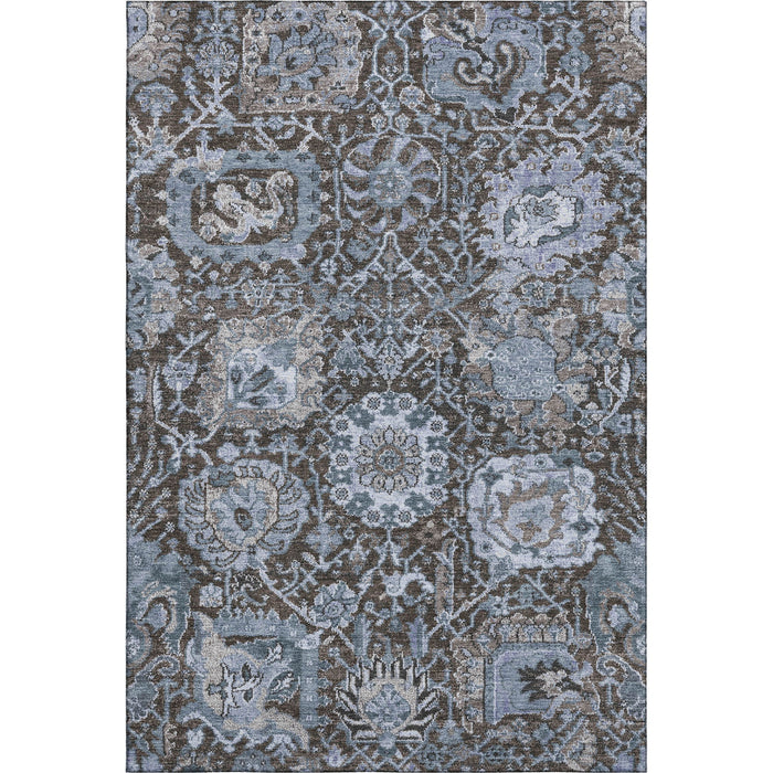 10' X 14' Damask Washable Area Rug With UV Protection (692964) - Denim Blue / Gray / Silver