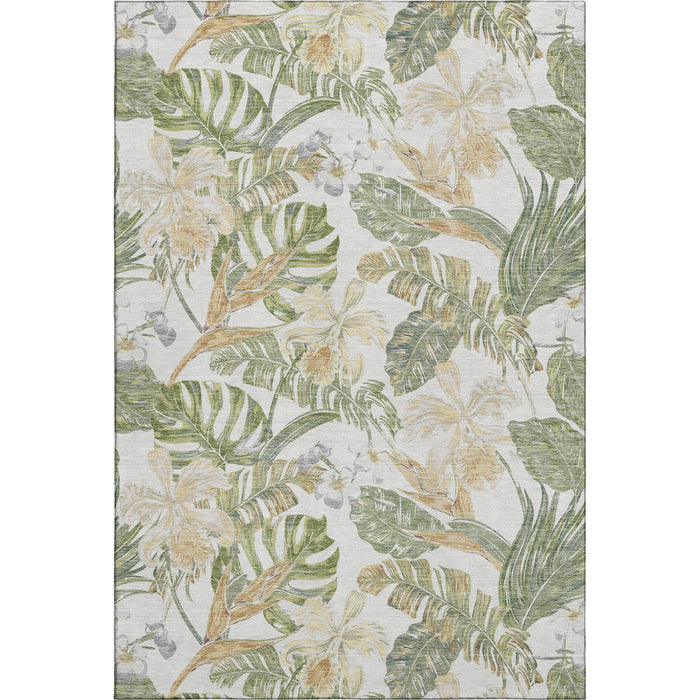 10' X 14' Floral Washable Area Rug With UV Protection (697842) - Ivory / Green / Beige