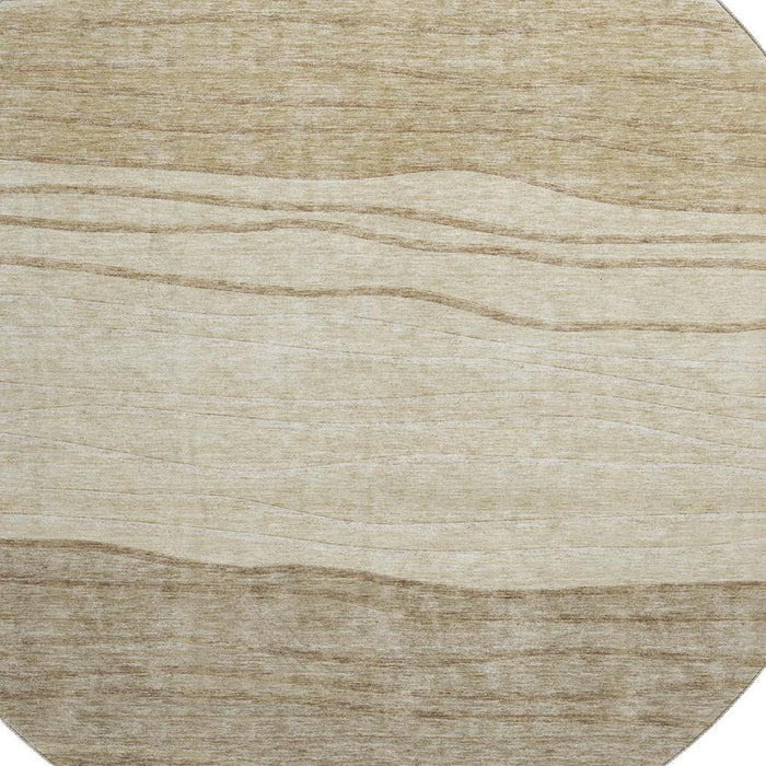 8' Striped Washable Round Rug With UV Protection - Beige And Brown
