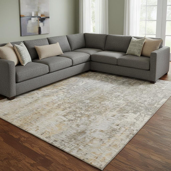 9' X 12' Abstract Washable Area Rug With UV Protection (650235) - Beige / Gray