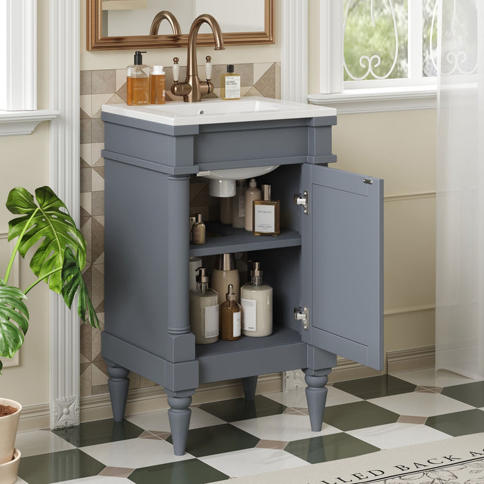 Giga bathroom vanity with sink, storage cabinet with door, drop-in sink, compact freestanding design in a modern style.