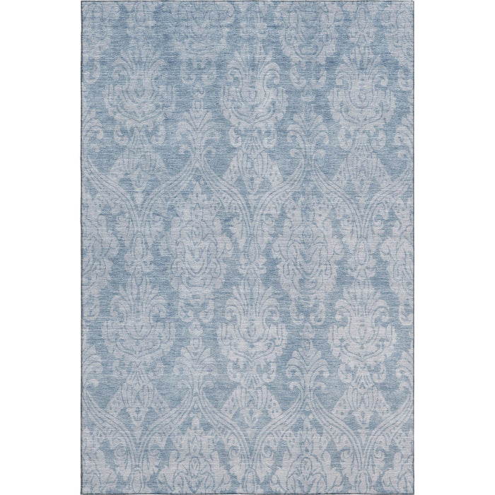 10' X 14' Damask Washable Area Rug With UV Protection (696362) - Blue / Ivory