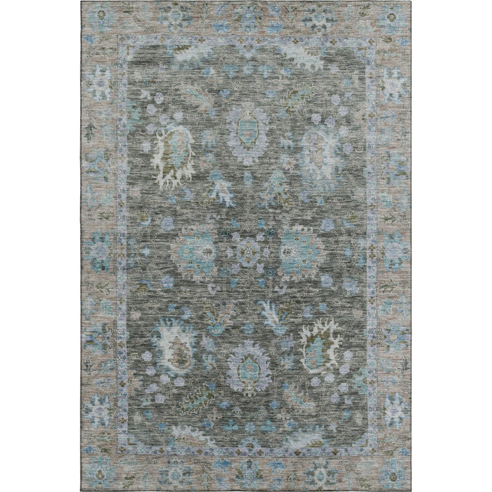 10' X 14' Oriental Washable Area Rug With UV Protection (717965) - Fern Green / Denim Blue