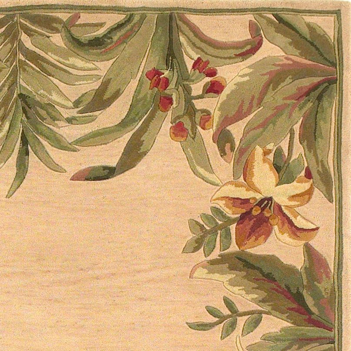 8' x 11' Wool Area Rug - Ivory Tropical Greenery