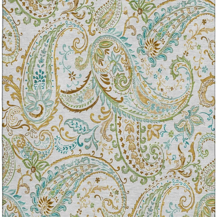 10' X 14' Paisley Washable Area Rug With UV Protection (647980) - Ivory / Blue / Green