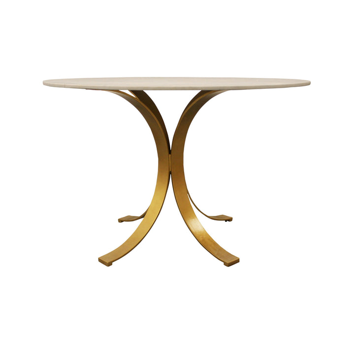 48" Rounded Marble And Iron Pedestal Base Dining Table - Ivory