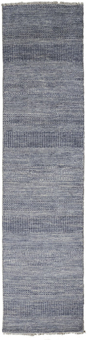 12' Wool Striped Hand Knotted Runner Rug - Blue And Gray