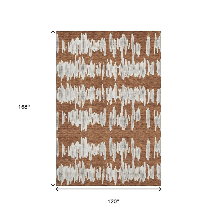 10' X 14' Striped Washable Area Rug With UV Protection (671990) - Rust / Beige