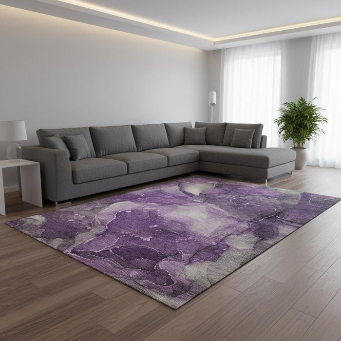 10' X 14' Abstract Washable Area Rug With UV Protection (647380) - Purple / Ivory / Gray