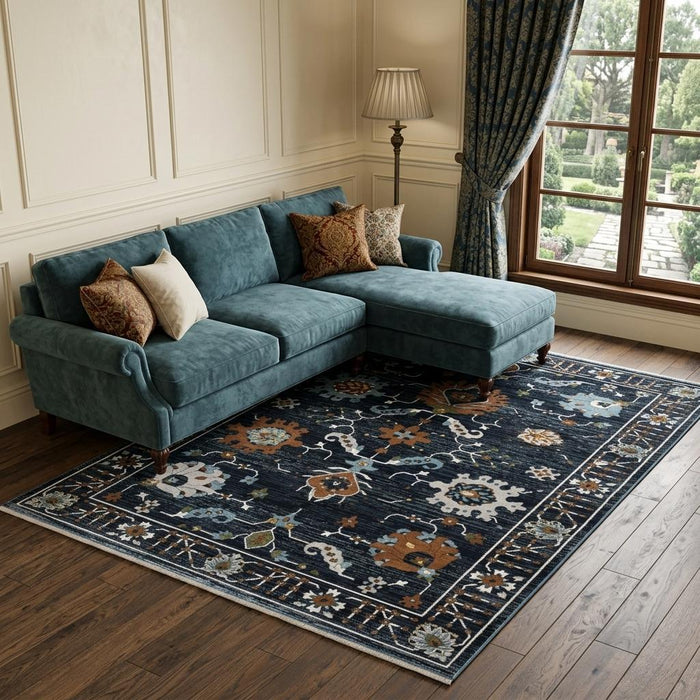 8' X 11' Oriental Area Rug With Fringe (575114) - Rust / Black