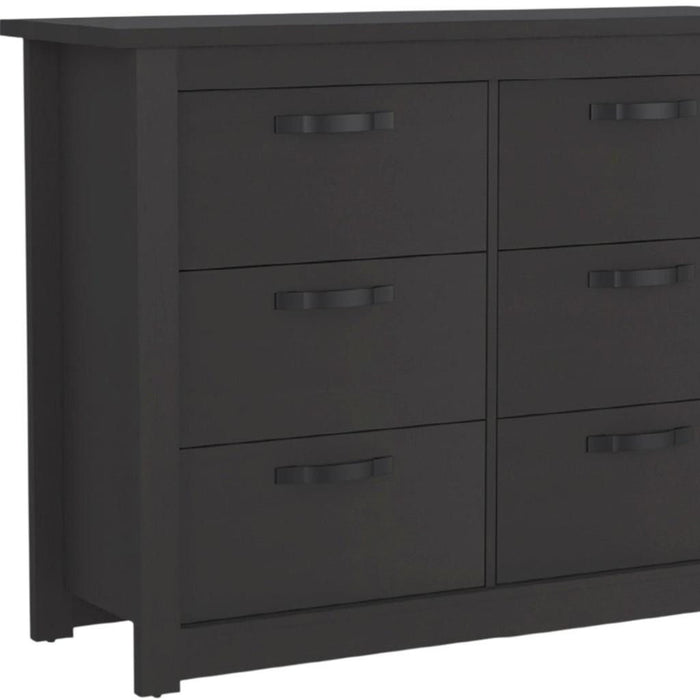 Wood Six Drawer Double Dresser For Bedroom - Black