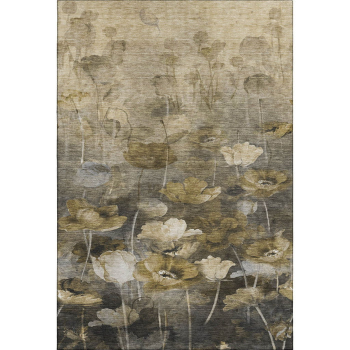 10' X 14' Floral Washable Area Rug With UV Protection (651280) - Taupe / Gold / Ivory