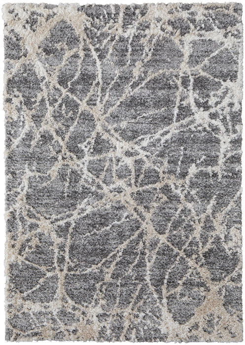 9' x 12' Abstract Power Loom Stain Resistant Area Rug - Gray And Ivory