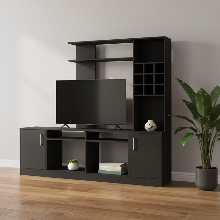 Particle Board Open Shelving Entertainment Center - Black