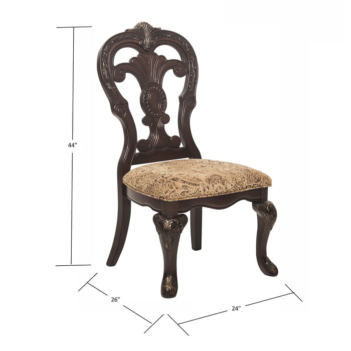 Giga elegant cherry side chair set with traditional upholstered fabric, featuring tipping design, two-piece dining furniture set
