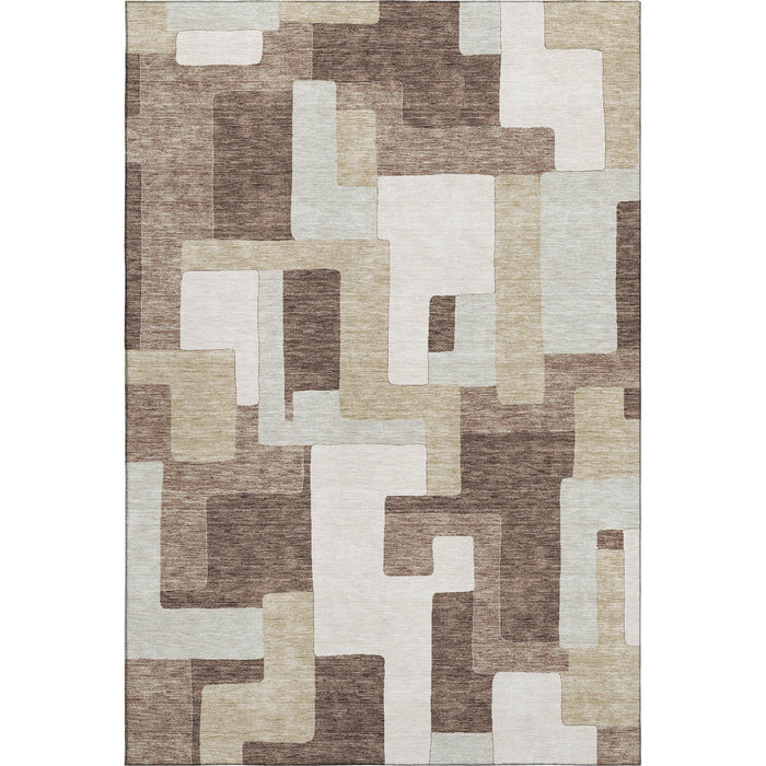 10' X 14' Geometric Washable Area Rug With UV Protection (675702) - Brown / Ivory / Beige