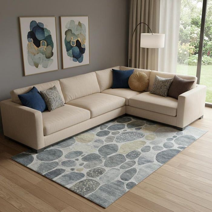 10' X 14' Geometric Washable Area Rug With UV Protection (710370) - Pewter / Beige / Gray