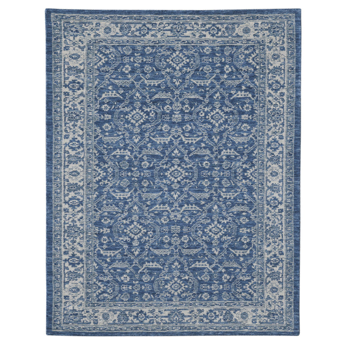 5' X 8' Wool Medallion Hand Woven Area Rug - Denim Blue And Ivory