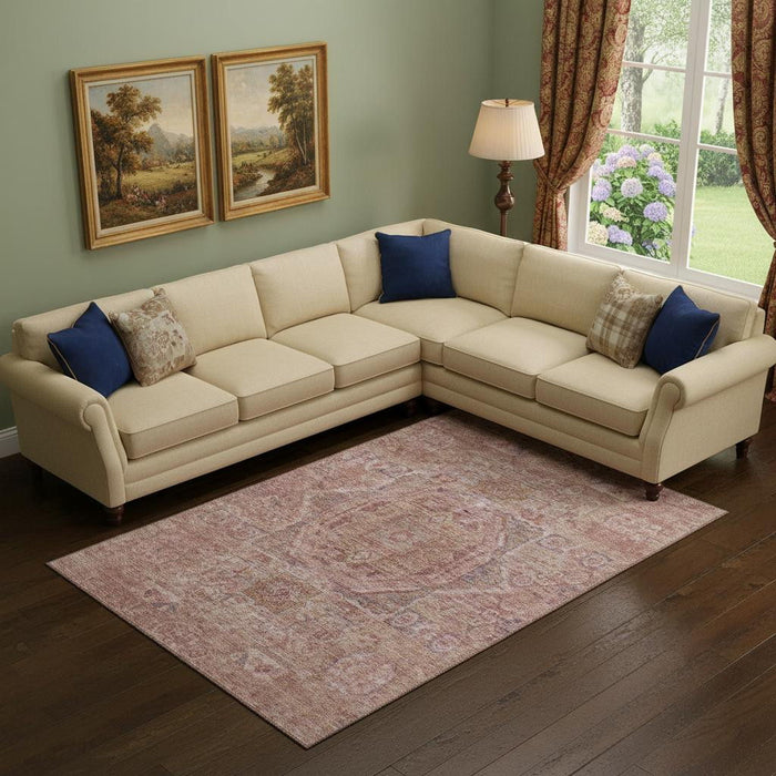10' X 14' Oriental Washable Area Rug With UV Protection (699885) - Salmon / Beige