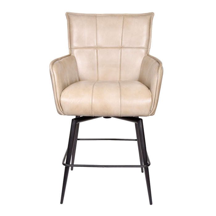 Genuine Leather Iron Counter Height Swivel Bar Chair - Stone / Black