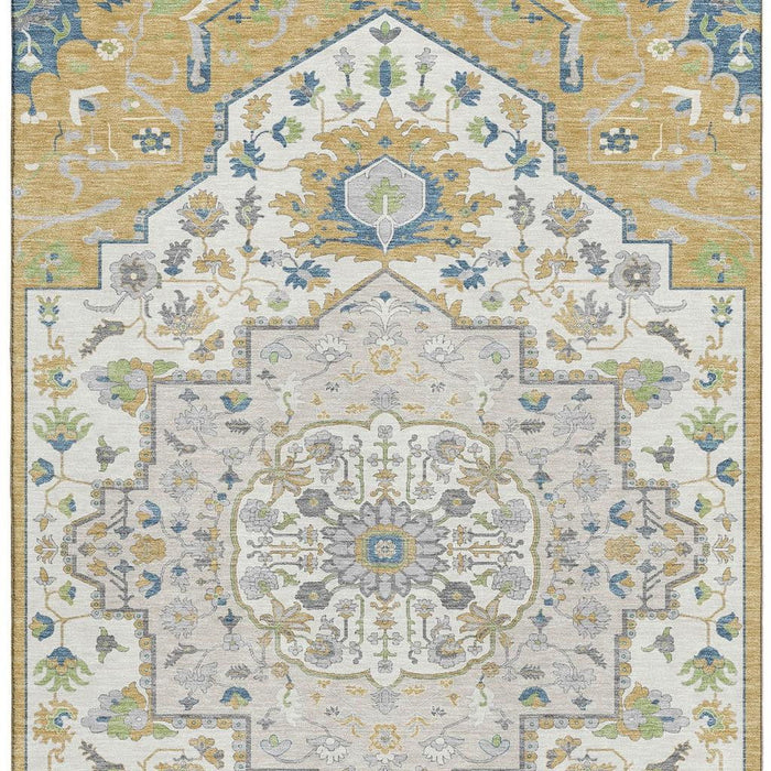 10' X 14' Oriental Washable Area Rug With UV Protection (677765) - Gold / Ivory / Blue