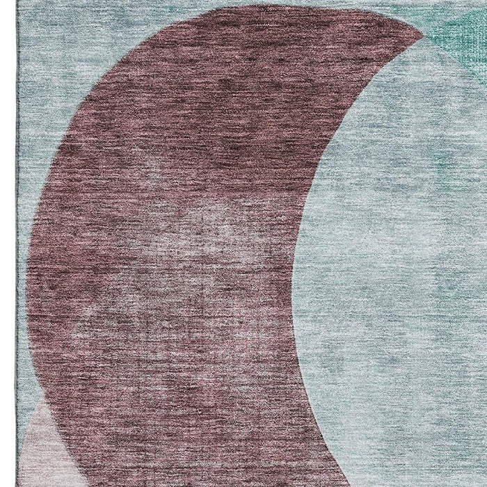10' X 14' Geometric Washable Area Rug With UV Protection (686306) - Teal / Mauve / Blush