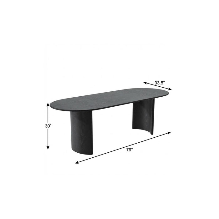 79" Solid Wood Double Pedestal Base Oval Dining Table - Black