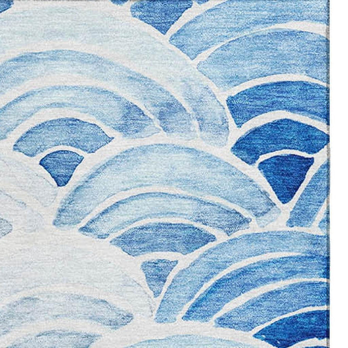 10' X 14' Geometric Washable Area Rug With UV Protection (645810) - Blue / Ivory / Gray