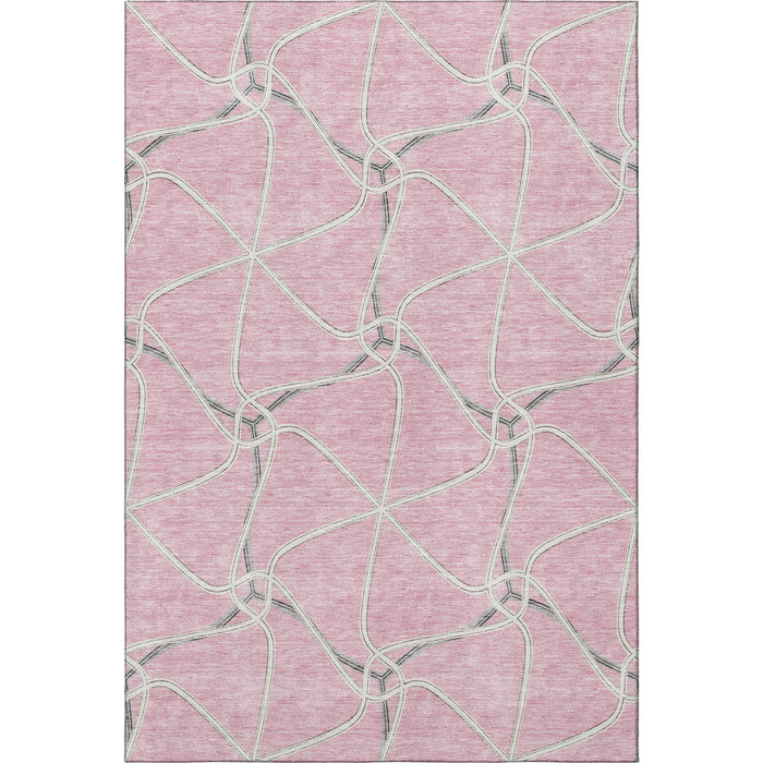 10' X 14' Geometric Washable Area Rug With UV Protection (675396) - Pink / Ivory / Gray