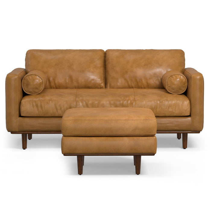 72" 2 Piece Living Room Set Sienna Leather Sofa With Ottoman With Brown Legs - Brown