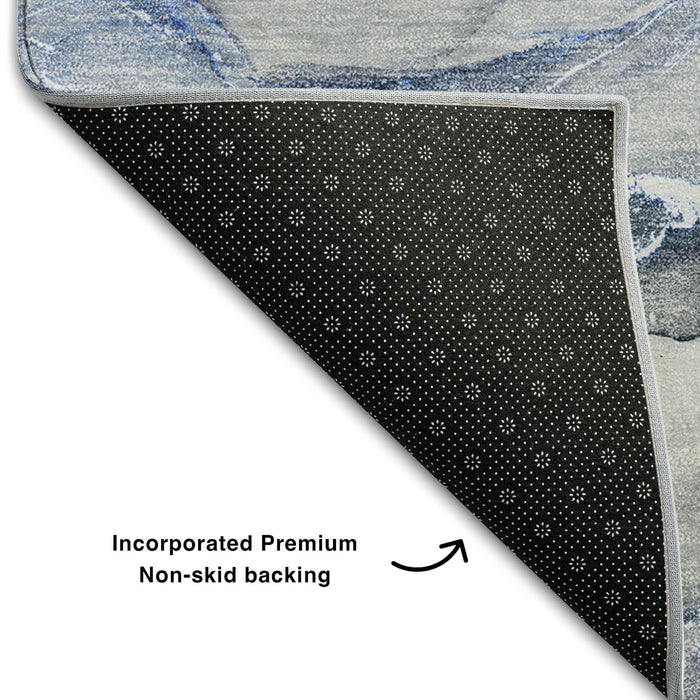 10' X 14' Abstract Washable Area Rug With UV Protection (647260) - Blue / Ivory