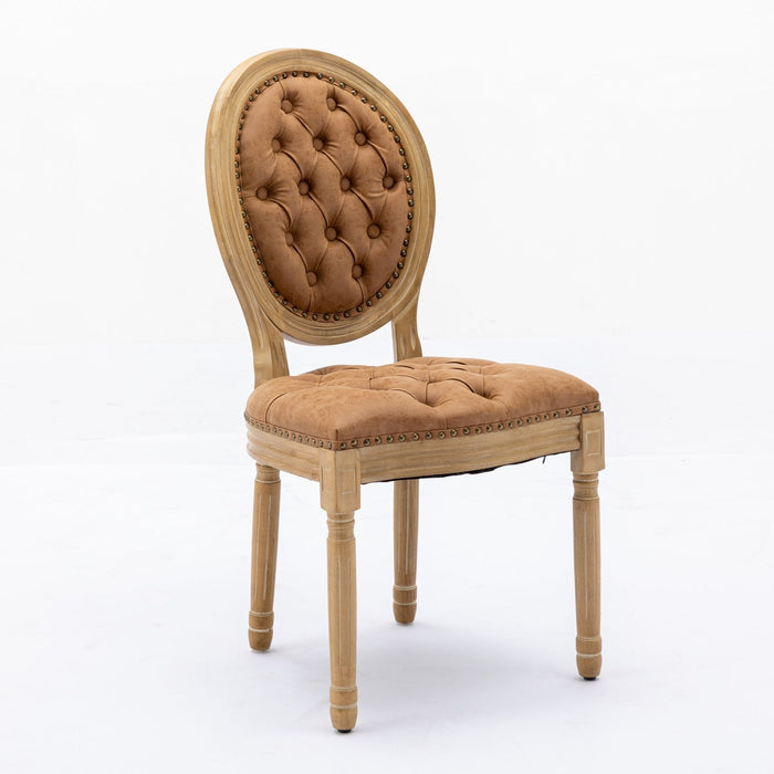 French style solid wood frame antique dining chair set with nailhead trim, wood legs, and hand-pulled buckle decoration by Giga