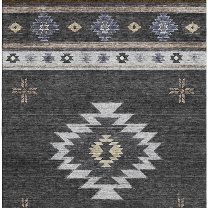 9' X 12' Geometric Washable Area Rug With UV Protection (645689) - Midnight / Ivory / Beige