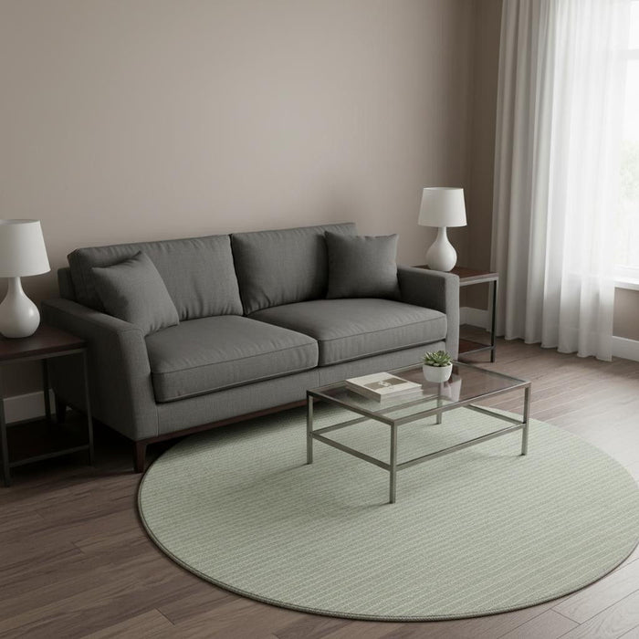 8' Striped Washable Round Rug With UV Protection (645208) - Light Gray / Ivory