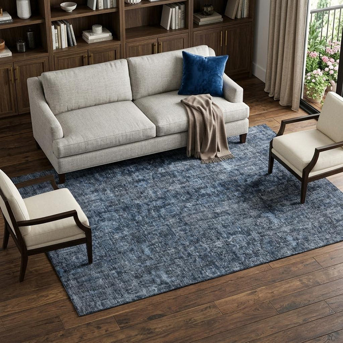 10' X 14' Damask Washable Area Rug With UV Protection (686741) - Blue / Charcoal