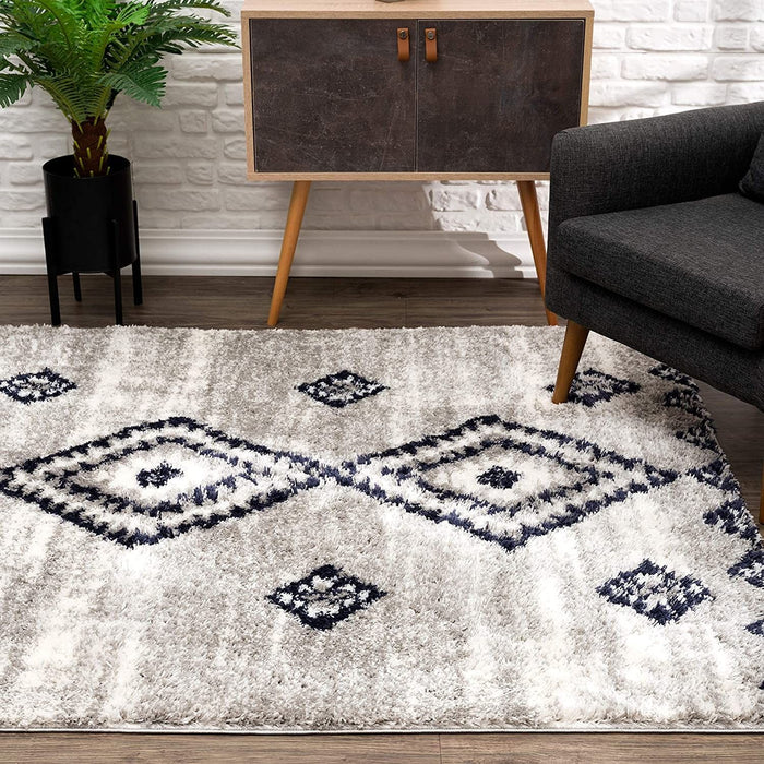 8' x 11' Boho Chic Area Rug - Gray And Navy
