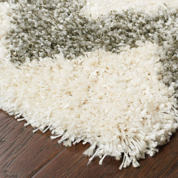 10' x 13' Geometric Shag Power Loom Stain Resistant Polypropylene Area Rug - Ivory And Gray
