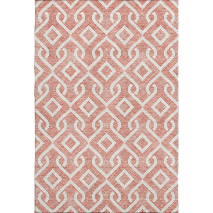 10' X 14' Geometric Washable Area Rug With UV Protection (652581) - Salmon / Ivory