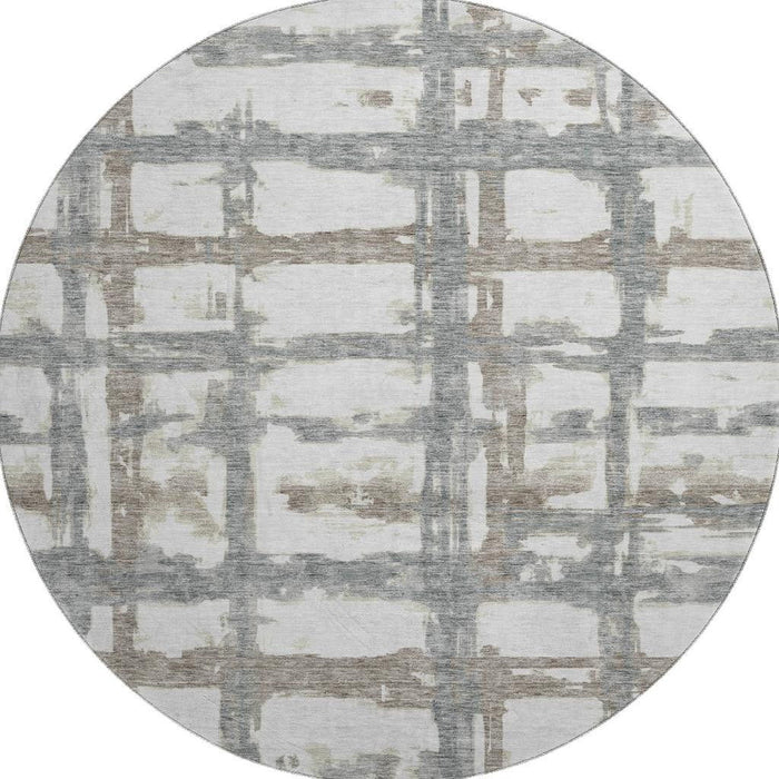 8' Striped Washable Round Rug With UV Protection - Silver And Gray