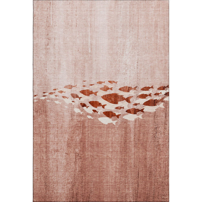 10' X 14' Nautical Washable Area Rug With UV Protection (652803) - Terra Cotta / Ivory