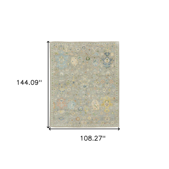 9' X 12' Traditional Wool Oriental Hand Knotted Area Rug With Fringe - Gray