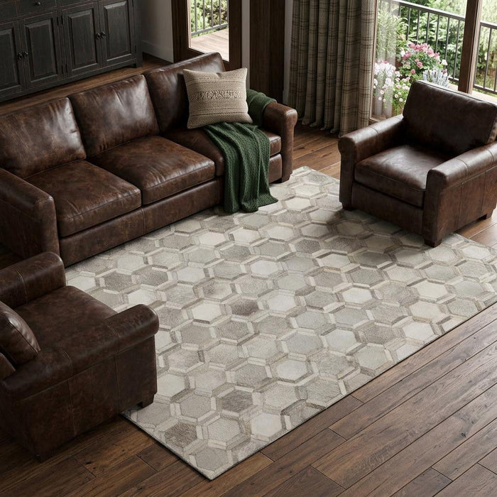 10' X 14' Geometric Washable Area Rug With UV Protection (644634) - Gray / Ivory / Beige