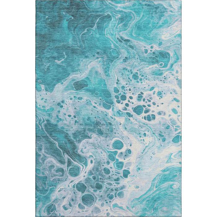 10' X 14' Abstract Washable Area Rug With UV Protection (697758) - Teal / Ivory