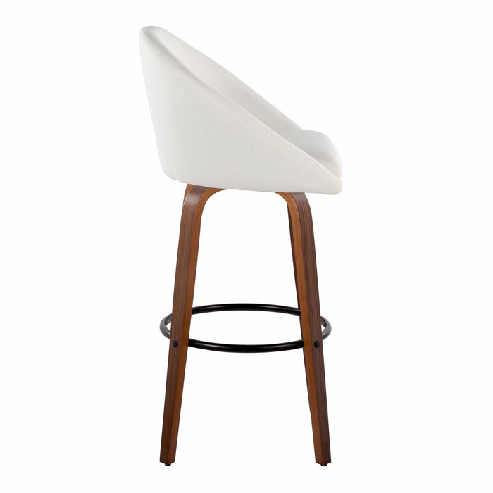 Matisse - 30" Highback Fixed-Height Barstool With Round Black Metal Footrest (Set of 2) - Walnut Wood