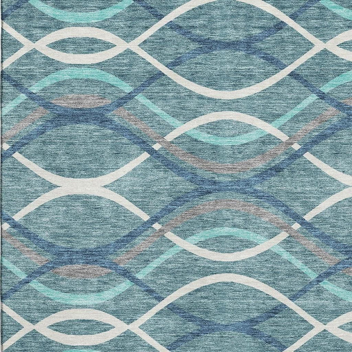 10' X 14' Transitional Abstract Washable Area Rug With UV Protection - Teal