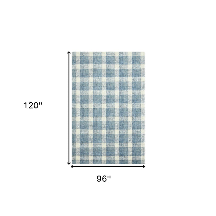 8' X 10' Wool Plaid Hand Tufted Area Rug - Blue And Ivory