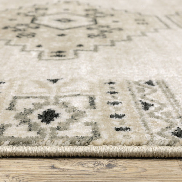 10' x 13' Southwestern Power Loom Stain Resistant Area Rug - Ivory Gray Black And Ivory