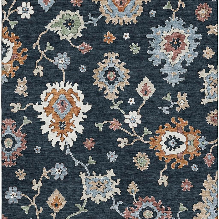 10' X 14' Floral Medallion Washable Area Rug With UV Protection - Black